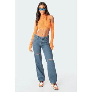 NWT Edikted Raquel folded jeans blue size M